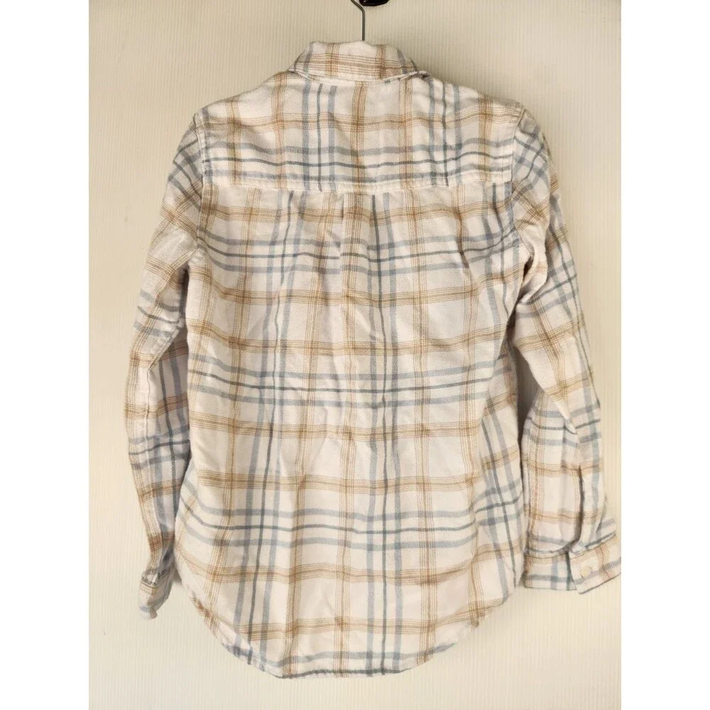Abercrombie Kids Plaid Collared Button-Up Shirt 7/8 Long Sleeve Beige Blue